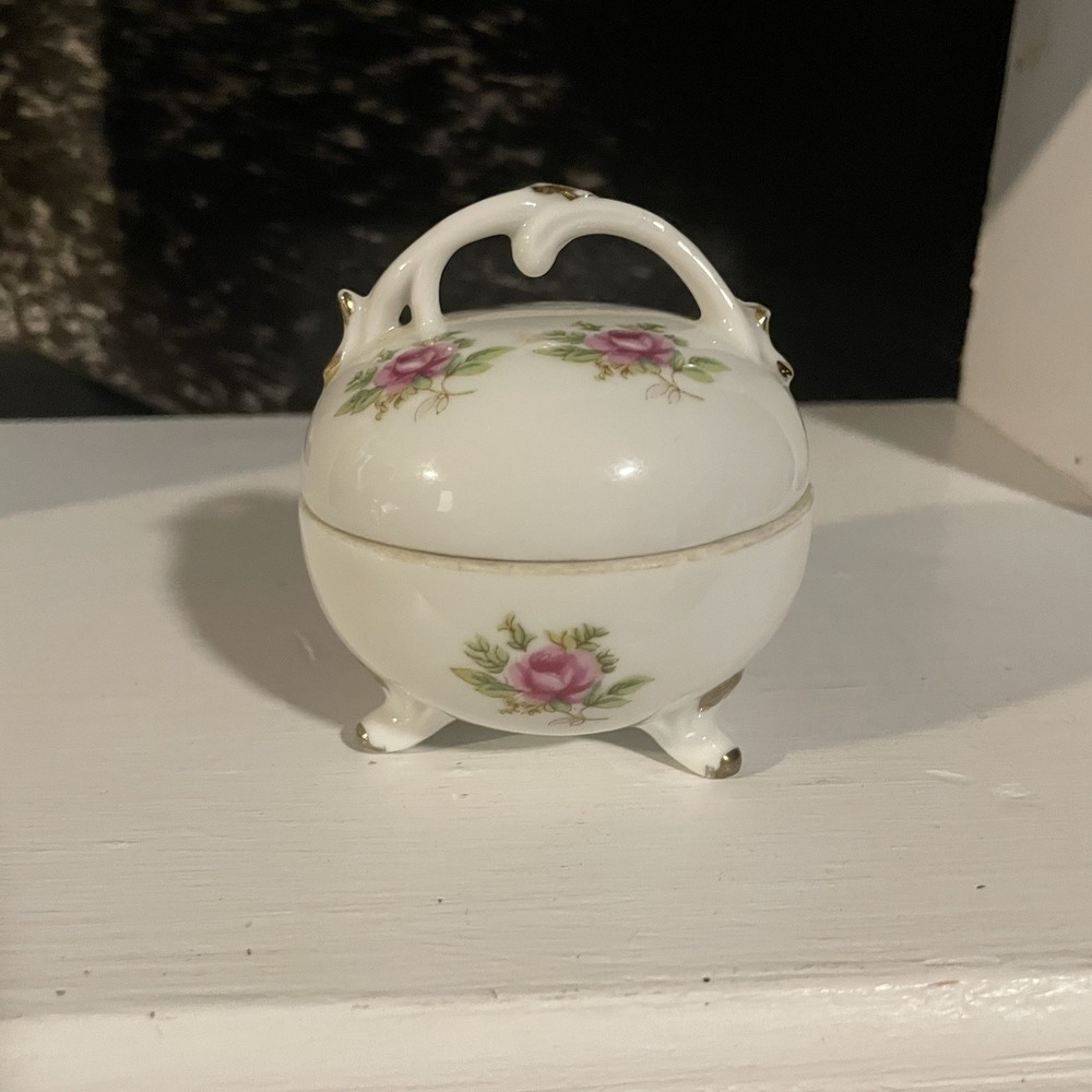 Vintage Karen Carson Creations Ceramic Refresher Candle White‎ Pink Rose Trinket